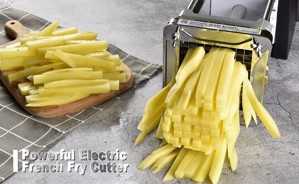 Electric French Fry Cutter, Sopito Stainless Steel Potato Cutter with 1/2-Inch Blade & 3/8-Inch Blade Perfect for Potatoes Carrots Cucumbers - color: Black, size: 1/2-Inch & 3/8-Inch Blade
