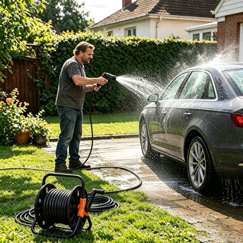 Portable Garden Water Hose Reel Cart, Holds up to 50-80 Feet of 5/8-Inch Hose, Small Hose Reel Lightweight Hose Pipe Holder for Garden/Flower Beds/Car Washing