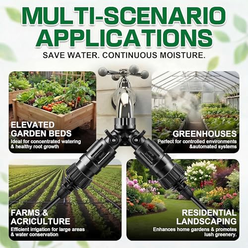 12 Pcs Drip Irrigation Kit, Included 2 Way Y Water Splitter Connector, 4 Pcs 25 PSI Garden Hose Pressure Regulator and 4 Pc 1/4 Inch Irrigation Tubing Hose Adapter for Drip Irrigate System