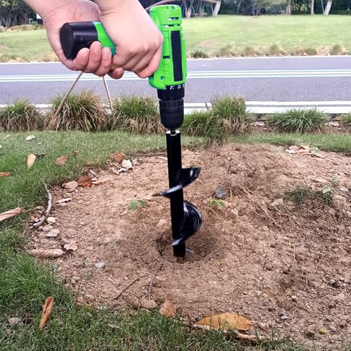 4PCS Garden Auger Drill Bit Set - 1.6x9 & 1.6x16 & 2.7x16 & 3x12 inch Planting Auger, Spiral Drill Bit, Bulb Planter, Post Hole Digger - color: Black, size: 4PCS-1.6x9 & 1.6x16 & 2.7x16 & 3x12 in