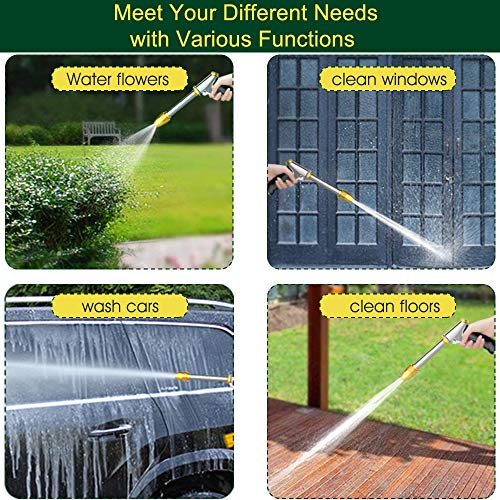 Upgrade Water Hose Nozzle Long Rod Garden Hose Nozzle Heavy Duty metal Brass sprayer 360° Rotaing spray gun for car wash, Plants and Lawn,Patio Gardening, Pets Shower Hose Nozzle + Quick Connector