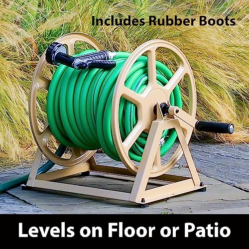 Liberty Garden 709 Steel Wall/Floor Mounted Hose Reel, Holds 200-Feet of 5/8-Inch Hose - Tan, 17.6 x 22 x 15 - color: Tan