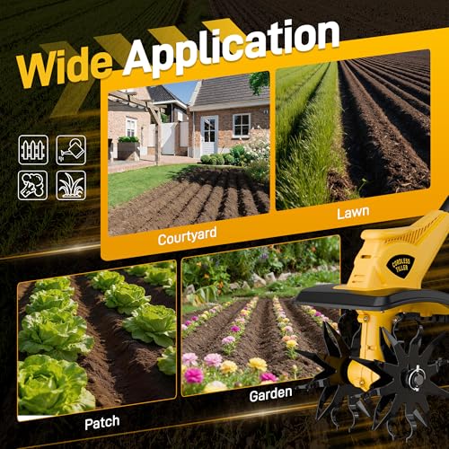 Cordless Tiller Cultivator, 12" Tilling Width, 8" Depth, 2x4.0Ah Batteries