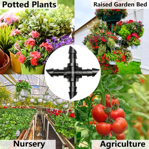40 Pack Drip Irrigation 1/4" Barbed Cross Tee Fittings, Drip Line Barbed Cross Tee Connectors for 1/4 Inch Irrigation Tubing Micro Irrigation Connection Parts for Garden Sprinkler Systems - size: 1/4 Inch Cross-40P