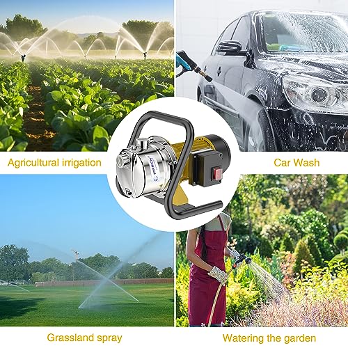 TDRRICH 1HP Water Pressure Booster Pump for Whole House,Shallow Well Portable Water Stainless Steel Pumps,Self-priming Jet Transfer Pump Switch Automatic 110v AC for Lawn Garden Sprinkler Irrigation