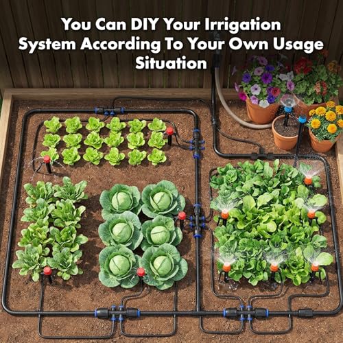 Drip Irrigation System 230FT Quick-Connect Drip Irrigation Kit with 1/4 inch 1/2 inch Irrigation Tubing Hose and Accessories for Lawn Raised Bed Greenhouse Plant Watering System
