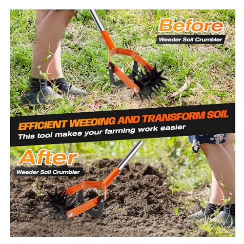 Garden Weasel Rotary Cultivator 72" Hand Tiller, 2-in-1 Adjustable for Soil & Weeds