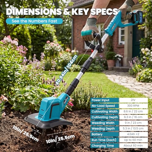 NEWTRY Cordless Electric Tiller Cultivator, Cultivating+Weed Removal Blades
