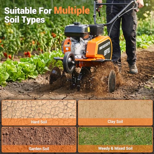 212cc Gas Powered Garden Tiller Cultivator, 22" Front Tine Rototiller with Forward & Reverse, Heavy Duty Tiller for Hard Soil, Weeding, Soil Preparation, Vegetable Gardens and Farms