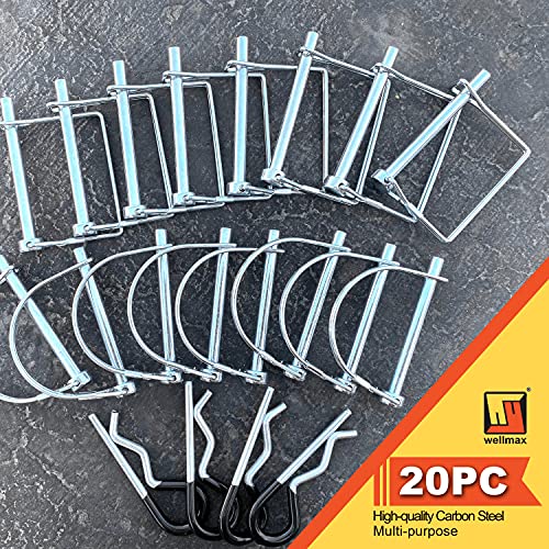 Wellmax 20 Pcs Trailer Pin, Safety + Hitch Pins, 1/4" Zinc-Plated, Silver - color: Silver-20pc