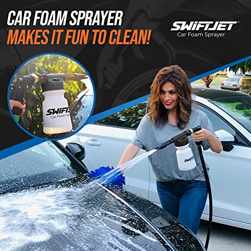 SwiftJet Car Wash Foam Gun + Microfiber Wash Mitt - Works with Any Soap - Garden Hose Car Foam Sprayer - Foam Cannon Car Wash Kit - Car Accessories Foam Blaster (Black Foam Gun with Mitt) - color: Black Foam Gun with Mitt