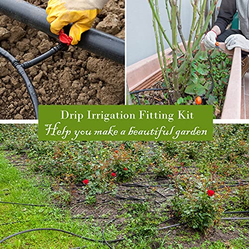 1/4 Inch Drip Irrigation Fittings Kit, 130 Pieces Drip Irrigation Parts for 1/4" Irrigation Tubing for Garden Lawn, Drip Line Barbed Connectors - 60 Couplings, 40 Tees, 20 Elbows, 10 End Plugs - size: 4/7mm Drip Fittings Set-130P