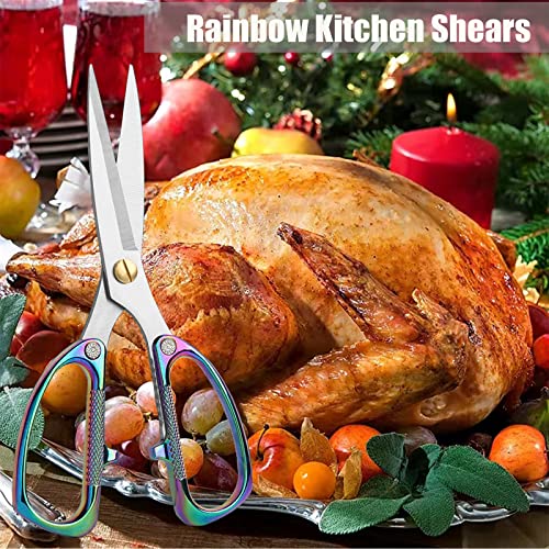 2-Piece Kitchen Shears Set, Heavy Duty Professional Poultry Meat Scissors,Multi-Purpose Stainless Steel, Dishwasher Safe - color: Silver+rainbow