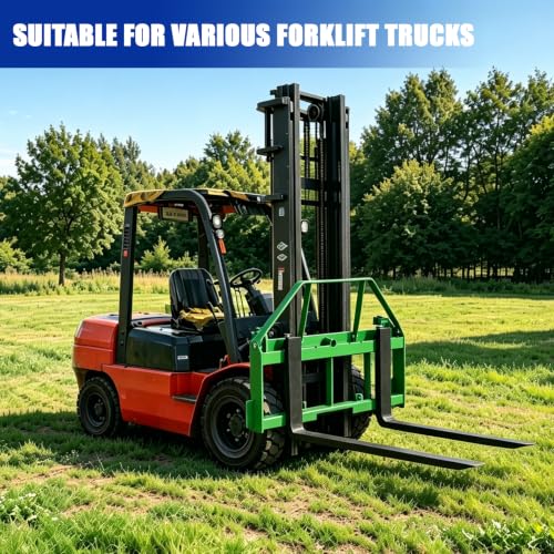 Skid Steer Pallet Fork Set, 45" Frame with 48" Adjustable Fork Blades, 4000 LBS Capacity, 3 Spear Sleeves & 2" Hitch Receiver, Quick Attach Pallet Fork Attachment for John Deere Tractors