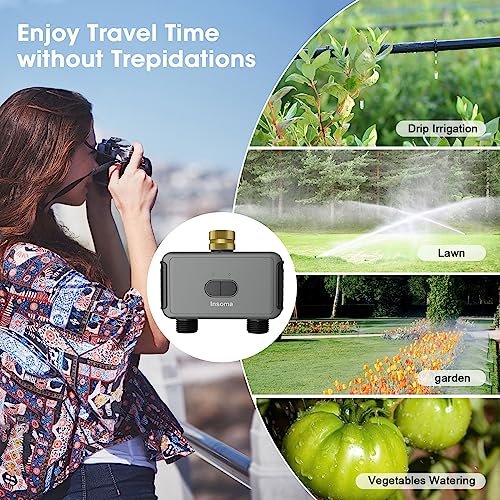 WiFi Hose Timer with Brass Inlet, 2-Zone Sprinkler Timer for Irrigation - color: Black, size: 2 Outlets - T