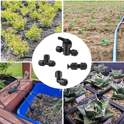 44 Pcs Quick Connect Drip Irrigation Fittings Kit for 1/4" Tubing with 4 Shut Off Valve ,10 Tees, 10 Couplings, 10 Elbows & 10 End Plugs, Anti-Leak Drip Irrigation Parts - style: 1/4 inch fitting kit(44)