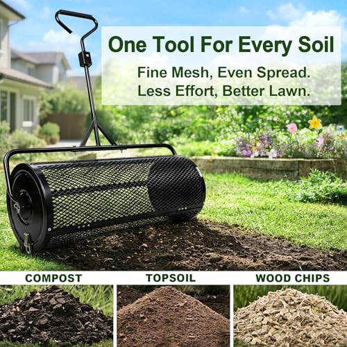 TEMFAR Compost Spreader 36 Inch Push/Tow Peat Moss Spreader - size: 36 Inch