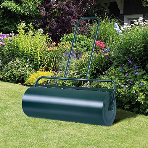 S AFSTAR Lawn Roller, Push Tow Behind Sod Roller with U Shaped Handle, Water and Sand Filled Garden Drum Roller for Planting, Seeding, Eliminating Turf Damage (13 by 24-inch/ 13 Gal) - color: Green, size: 13 by 24-inch/ 13 Gal