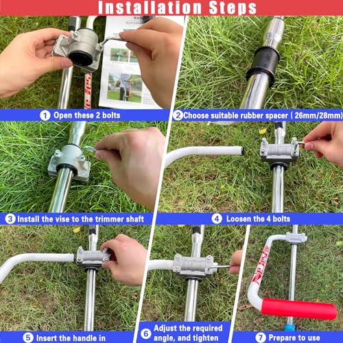 NeJesZoe Ergonomic Trimmer Grip Extension Handle with Bracket Clamp for String Trimmer, Lawn Care, Landscaping (White Red) - color: white red