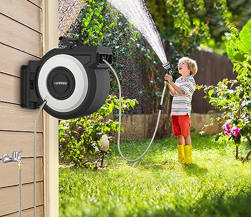 Tuyeho Heavy-Duty Automatic Retractable Garden Hose Reel 90FT Wall Mount - size: 1/2" 90FT
