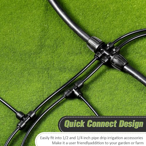 Pushglossy 24 Piece Drip Irrigation Fittings Parts 8 Pcs 1/2'' to 1/4'' Barbed Tee Connector, 8 Tee Easy Connector 8 Pcs 1/4'' Tubing End Plug Tubing Irrigation Fittings for Lawn Plant System - style: Barbed Tee Connector, Tee Easy Connector, Tubing End P
