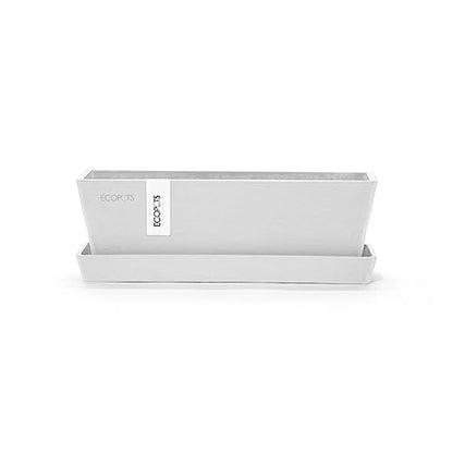 Ecopots Bruges Rectangular Flower Planter w/Saucer, Pure White, 10" - color: Pure White