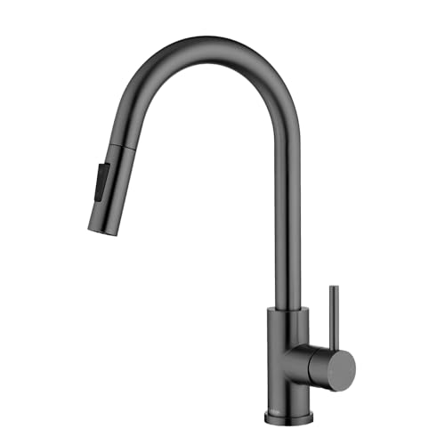 Tohlar Gray Kitchen Faucets with Pull Down Sprayer and Deck Plate - color: Gray, style: Standard