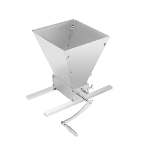 4L Malted Grain Mill - 2-Roller Stainless Steel Crusher, Heavy Duty Homebrew Grain Grinder, Adjustable Barley Crusher, Low Speed Drill Available, Manual Mill