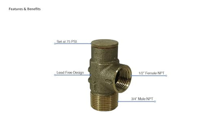 Merrill MFG PRVNL75 No Lead Brass Pressure Relief Valve 75 PSI, 3/4"