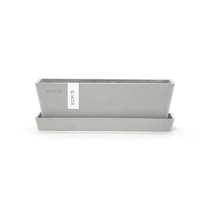 Ecopots Bruges Rectangular Flower Planter with Saucer, White Grey, 10" - color: White Grey
