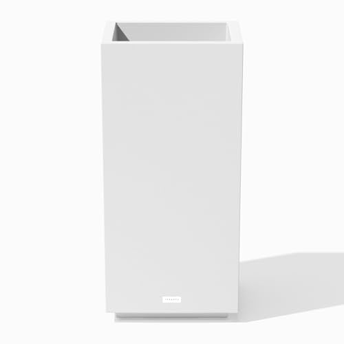 Veradek Block Series Pedestal Planter - Tall Rectangular Outdoor Planter - color: White, size: 32"H x 15.5"W