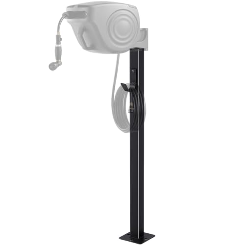 33 Inch Retractable Hose Reel Mounting Post with Multi-functional Hook Heavy Duty Vertical Stand for Garden Outdoor