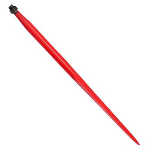 49" Hay Bale Spear - 4000 lbs Capacity Heavy Duty Square Bale Spike - Quick Attach Red Coated Fork - Replacement Attachment for Kubota compact loader Tractor Loader Skid Steer 3-Point -