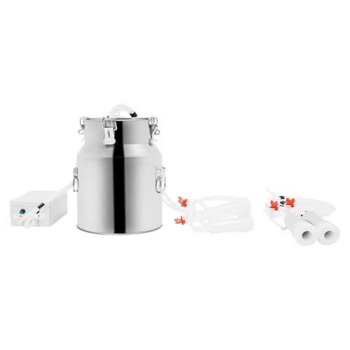 Electric Cow Milking Machine, 10L Pulsation Vacuum Pump Milker Portable Milking Machine Adjustable Pressure with Milk Bucket Brush and Milk Tube Brush for Cows Goats and is Appropriate (14L) - style: 14L