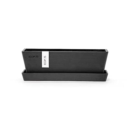 Ecopots Bruges Rectangular Flower Planter with Saucer, Dark Grey, 10" - color: Dark Grey