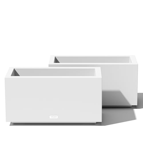Veradek Block Series Long Box Planter - Rectangular Outdoor Planter - color: White, size: Small - 2 Pack