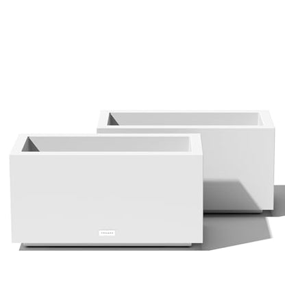 Veradek Block Series Long Box Planter - Rectangular Outdoor Planter - color: White, size: Small - 2 Pack