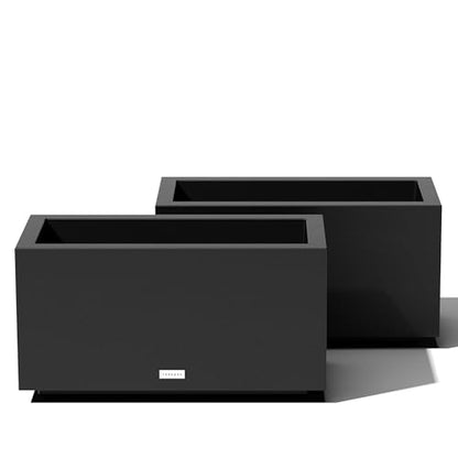Veradek Block Series Long Box Planter - Rectangular Outdoor Planter - color: Black, size: Small - 2 Pack