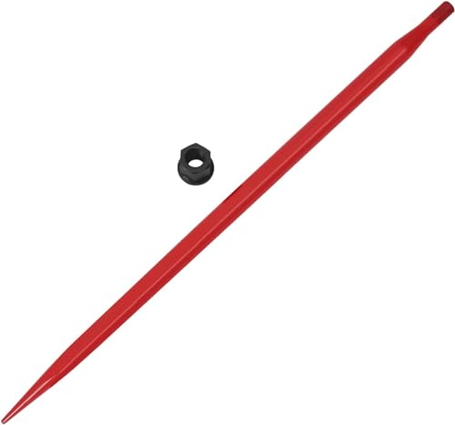 Hay Spear Replacement 49" Bale Spear, Bale Spike Quick Attach Square Hay Bale Spears 1 3/4", Red Coated Bale Forks, Hay Bale Spikes with Hex Nut & Sleeve for Tractor Bucket Loader