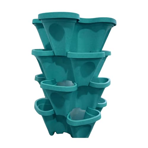 Large Vertical Planter Tower, 4 Tier Stackable Garden Planter, 16 Plant Sites, Heavy Duty Strawberry Planter, Vertical Growing System with Center Hole, Made in USA (Mineral Teal, Large) - color: Mineral Teal, size: Large