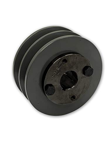 Double Groove 5.25" Cast Iron Electric Motor" H" Pulley/Sheave, Bushing Included, for 5/8" Top Width B/5L/BK/5LK Section V Belt, 2 Groove Pulley (7/8" Shaft / 0.875 Bore, 2BK55H) - size: 7/8" Shaft / 0.875 Bore