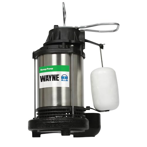 WAYNE CDU1000 1 HP Submersible Sump Pump – Cast Iron & Stainless Steel, Integrated Vertical Float Switch, 6,100 GPH, 5-Year Warranty, Assembled in USA - style: 1 HP Stainless Steel