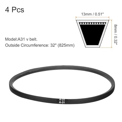 uxcell 4pcs A31 or 4L330 Classic Wrapped Rubber V-Belt, 31"(775mm) Inside Circumference, A Profile V Belt - size: A31