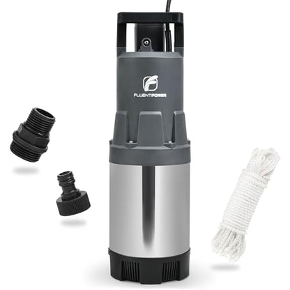 FLUENTPOWER Deep Well Submersible Water Pump, 1.5HP 1700GPH, 147' Head, Automatic On/Off Water Pump with 49ft Cord, Stainless Steel, for Garden Home Watering and Farmland Irrigation - size: 1.5HP Deep Well