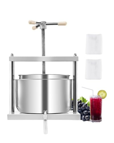 VEVOR 3.17 Gal/12L Fruit Wine Press, 2 Stainless Steel Barrels, Manual Juice Maker, Cider Apple Grape Tincture Honey Olive Oil Making Press with Triangular Handle for Outdoor Kitchen Home - color: White, size: 3.17 Gal