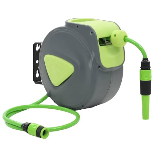 Automatic Retractable Water Hose Reel, 32.8ft Wall Mounted Garden Hose with 180 Degree Swivel Bracket, Spray Nozzle & Connector, Durable PVC Water Pipe for Lawn, Patio and Car Cleaning - color: Green