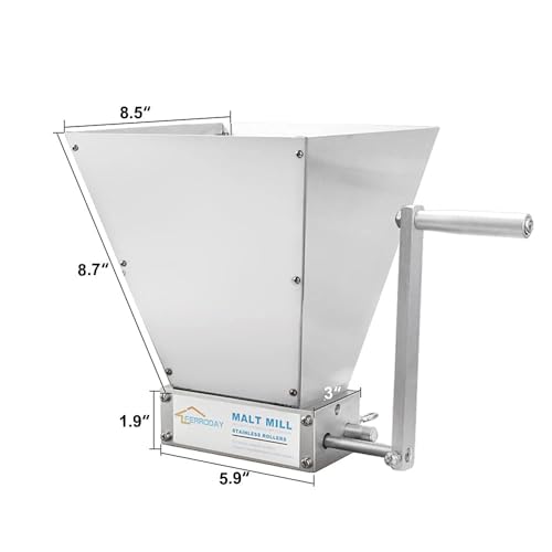 FERRODAY Malted Grain Mill for Grain Malt Barley, 2 Roller Stainless Steel - size: NO base plate