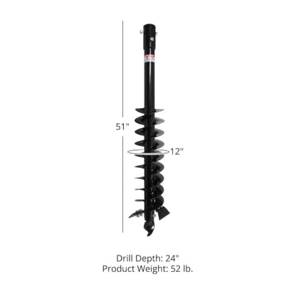 Titan Attachments Auger Bit for 3 Point Post Hole Digger, 24" Drilling Depth with Fishtail Point, HD Steel, Digging Bit Only (Auger Bit Diameter: 12")
