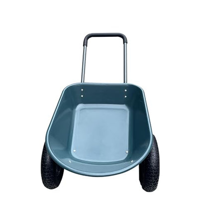 Dual Wheel Wheelbarrow, Heavy Duty Garden Cart, 600 Lbs Capacity Utility Cart with Two Pneumatic Tires, Backyard Plastic Wheelbarrow Cart with Built-in Stand for Outdoor Lawn Yard Farm Ranch (Green)