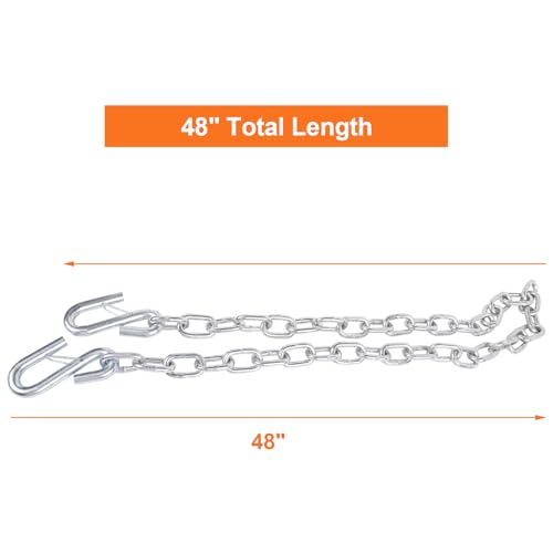 Trailer Safety Chain 1/4" x 48" Grade 30 Steel, 5000 lbs, 2PCS - size: 1/4" x 48"